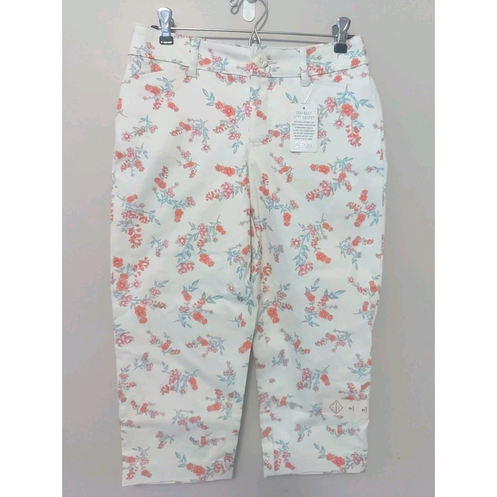 St Johns Bay Women White Multicolor Floral Tummy Control Capri Size 2
